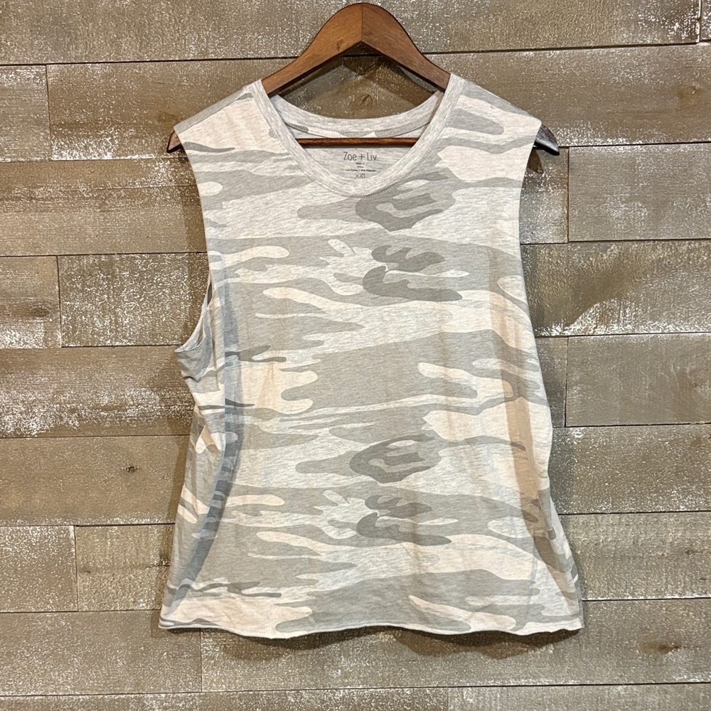 Zoe + Liv Light Gray Camo Muscle Tee